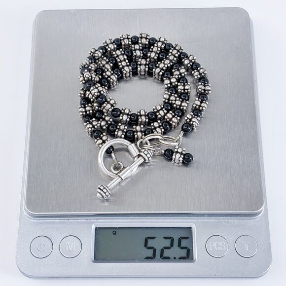 Vintage Sterling Silver 925 Black Onyx Beaded Necklace 16” - Picture 4 of 4